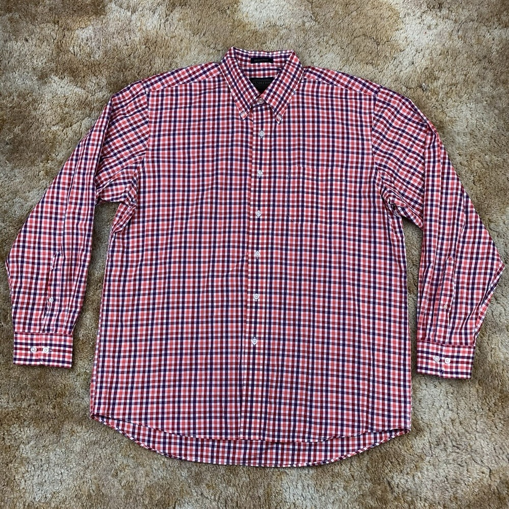 Pendleton Bridgeport Mens XL Button Down Shirt Red Purple Gingham Check Cotton